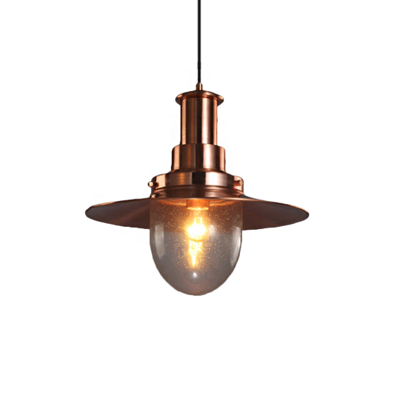 Nautical Flat Shade Pendant Lamp - Metallic 1-Bulb Lighting With Nickel/Copper Finish For Bar