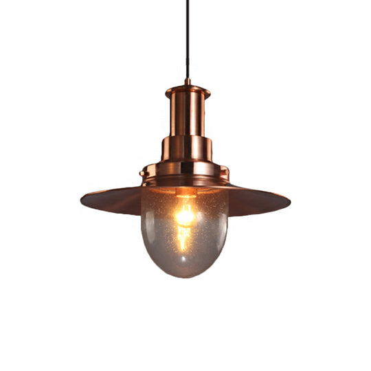 Nautical Flat Shade Pendant Lamp - Metallic 1-Bulb Lighting With Nickel/Copper Finish For Bar