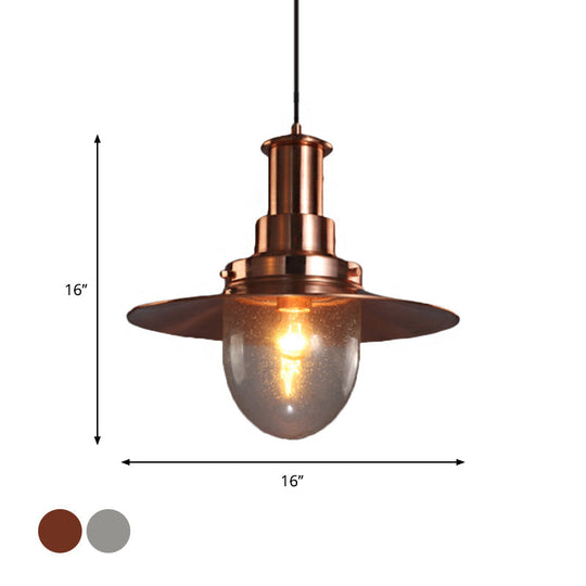 Nautical Flat Shade Pendant Lamp - Metallic 1-Bulb Lighting With Nickel/Copper Finish For Bar