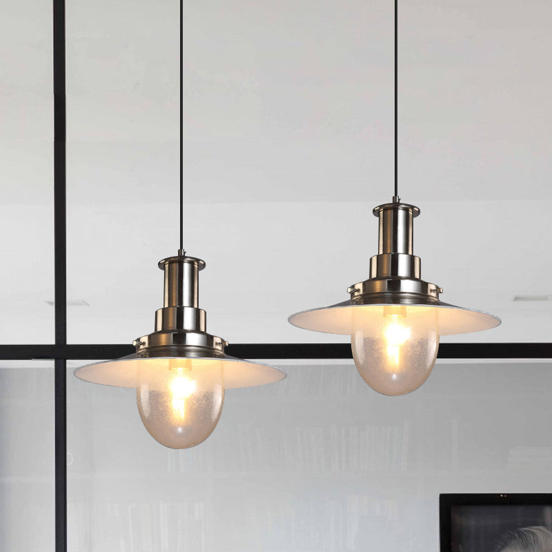 Nautical Flat Shade Pendant Lamp - Metallic 1-Bulb Lighting With Nickel/Copper Finish For Bar