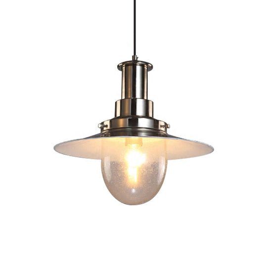 Nautical Flat Shade Pendant Lamp in Nickel/Copper Finish - Glass Shade, 1 Bulb Metallic Lighting for Bars