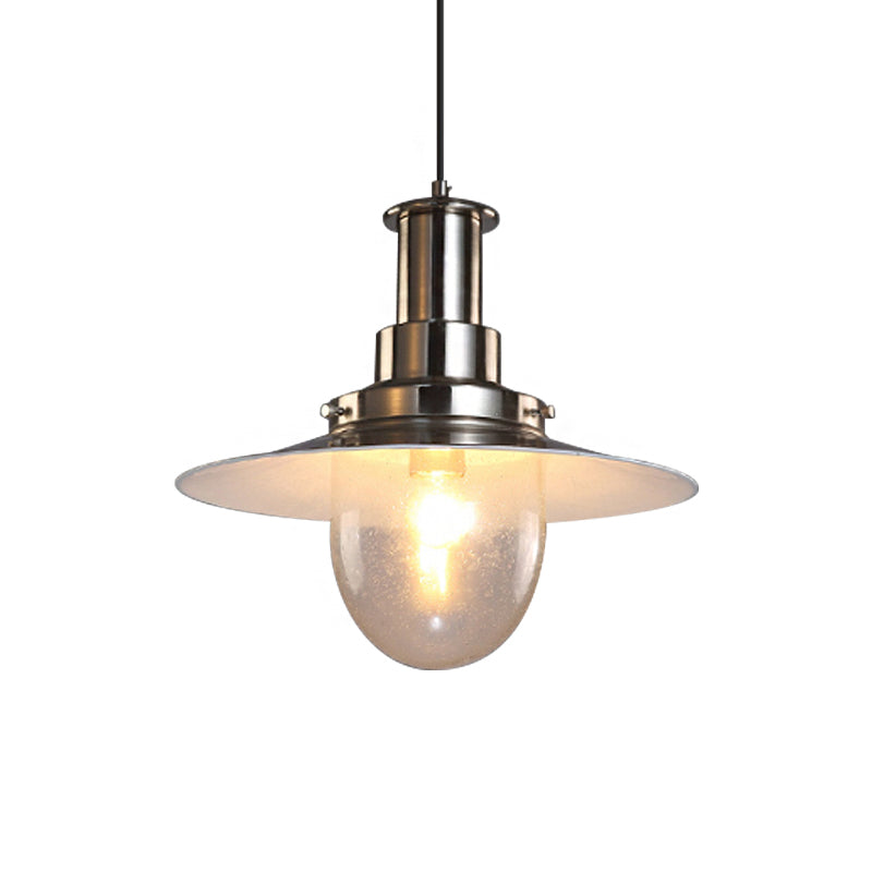 Nautical Flat Shade Pendant Lamp - Metallic 1-Bulb Lighting With Nickel/Copper Finish For Bar