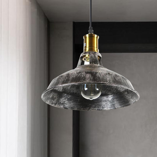 Aged Silver Rustic Barn Pendant Light - Wrought Iron Ceiling Fixture For Dining Room