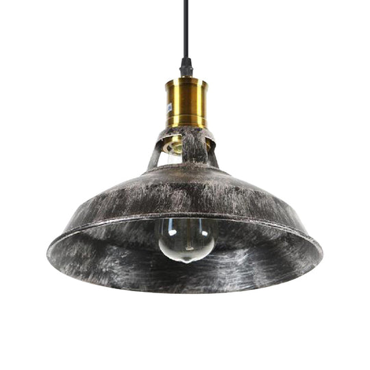Rustic Barn Pendant Light - 1 Light Wrought Iron Ceiling Fixture | Aged Silver | Dining Room Décor