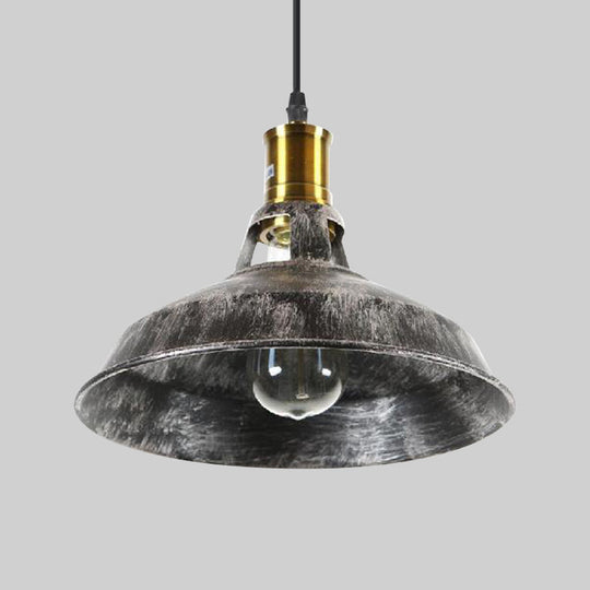 Rustic Barn Pendant Light - 1 Light Wrought Iron Ceiling Fixture | Aged Silver | Dining Room Décor
