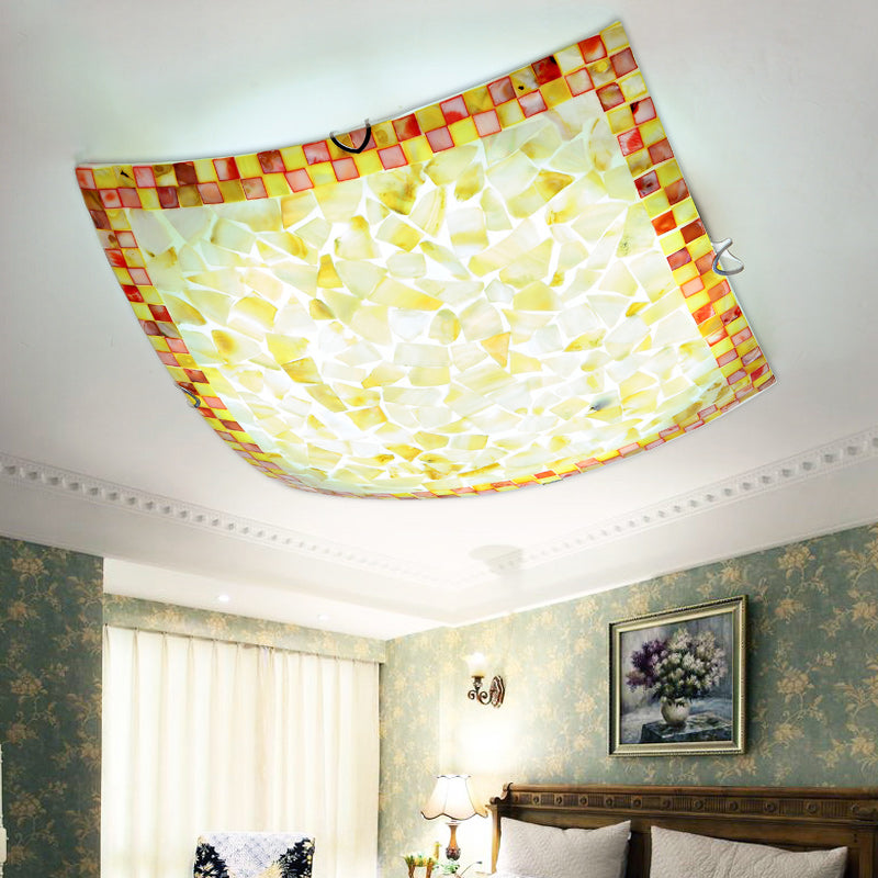 16"/12"W Convex Tiffany Style Stained Glass Flush Bedroom Light in Beige