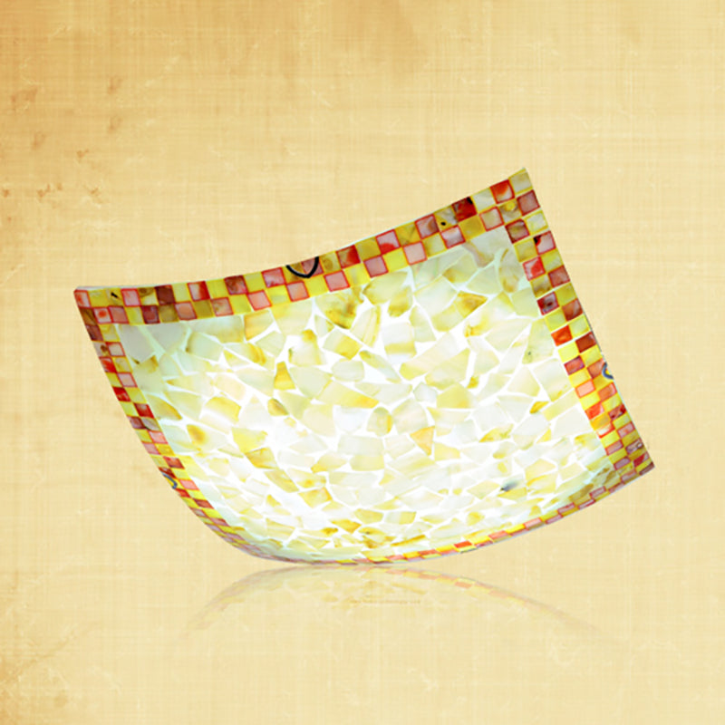 16"/12"W Convex Tiffany Style Stained Glass Flush Bedroom Light in Beige