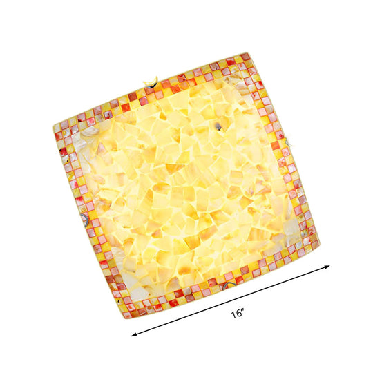 16"/12"W Convex Tiffany Style Stained Glass Flush Bedroom Light in Beige