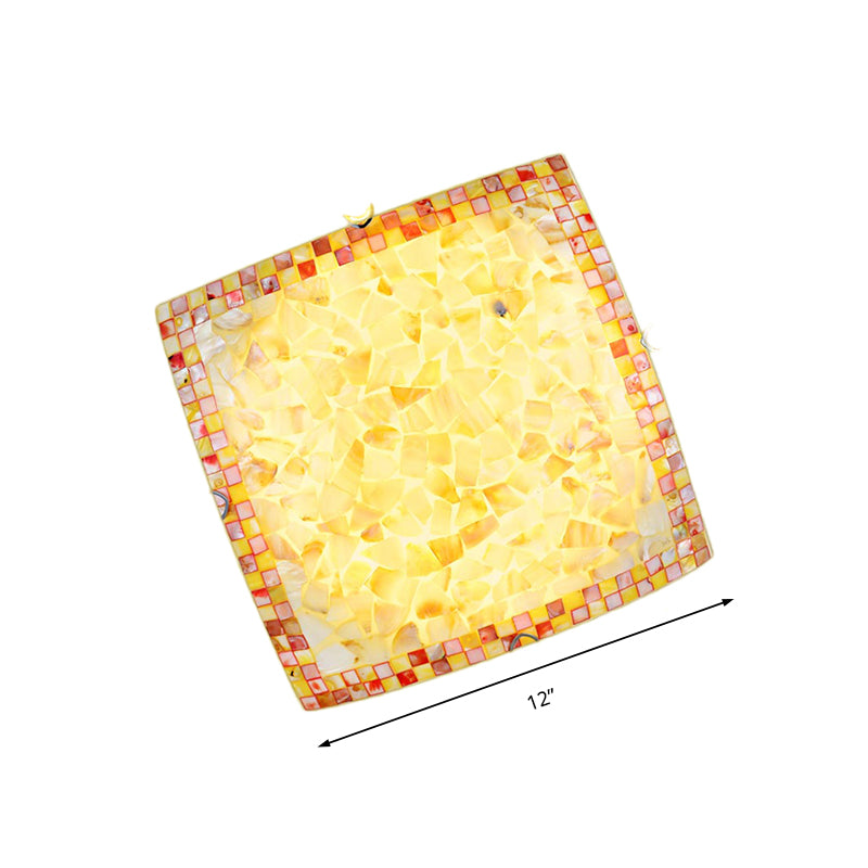 16"/12"W Convex Tiffany Style Stained Glass Flush Bedroom Light in Beige