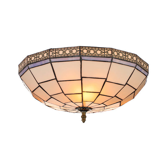 Bowl Flush Ceiling Light 8"/8.5"/10" Stained Glass 3 Lights in Beige - Traditional Flush Lighting for Living Room