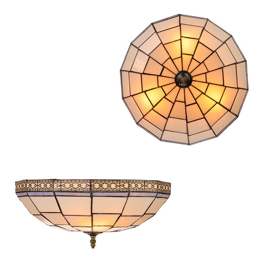 Bowl Flush Ceiling Light 8"/8.5"/10" Stained Glass 3 Lights in Beige - Traditional Flush Lighting for Living Room
