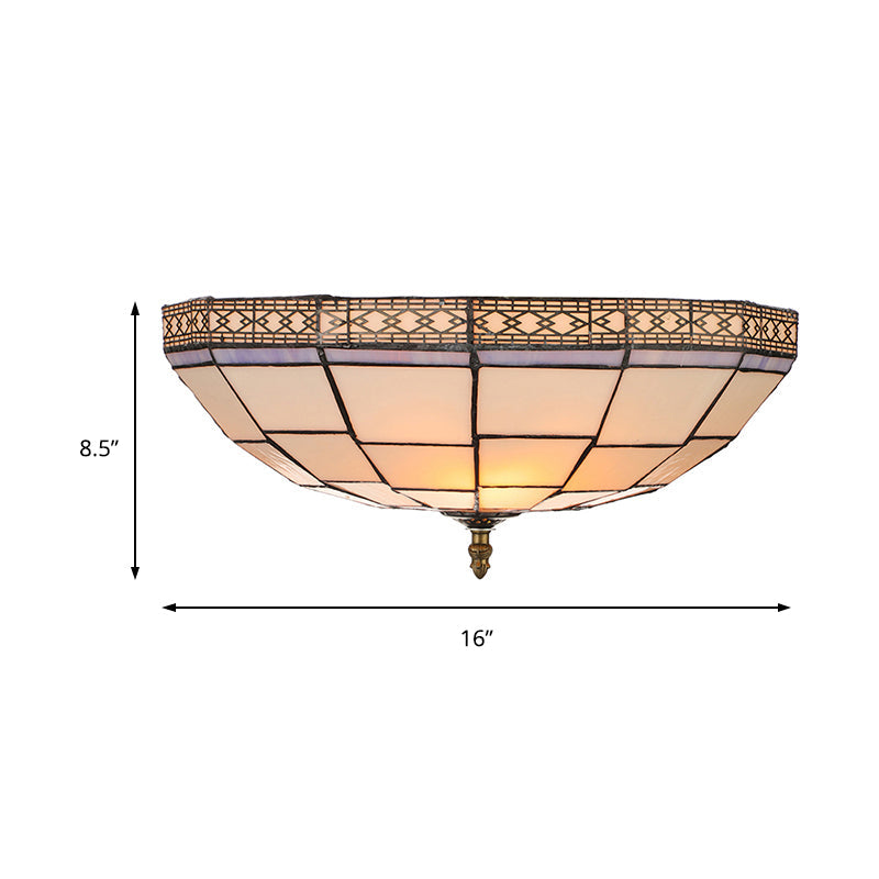 Bowl Flush Ceiling Light 8"/8.5"/10" Stained Glass 3 Lights in Beige - Traditional Flush Lighting for Living Room