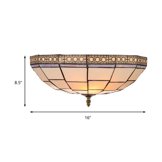 Bowl Flush Ceiling Light 8"/8.5"/10" Stained Glass 3 Lights in Beige - Traditional Flush Lighting for Living Room