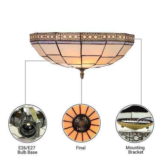 Bowl Flush Ceiling Light 8"/8.5"/10" Stained Glass 3 Lights in Beige - Traditional Flush Lighting for Living Room