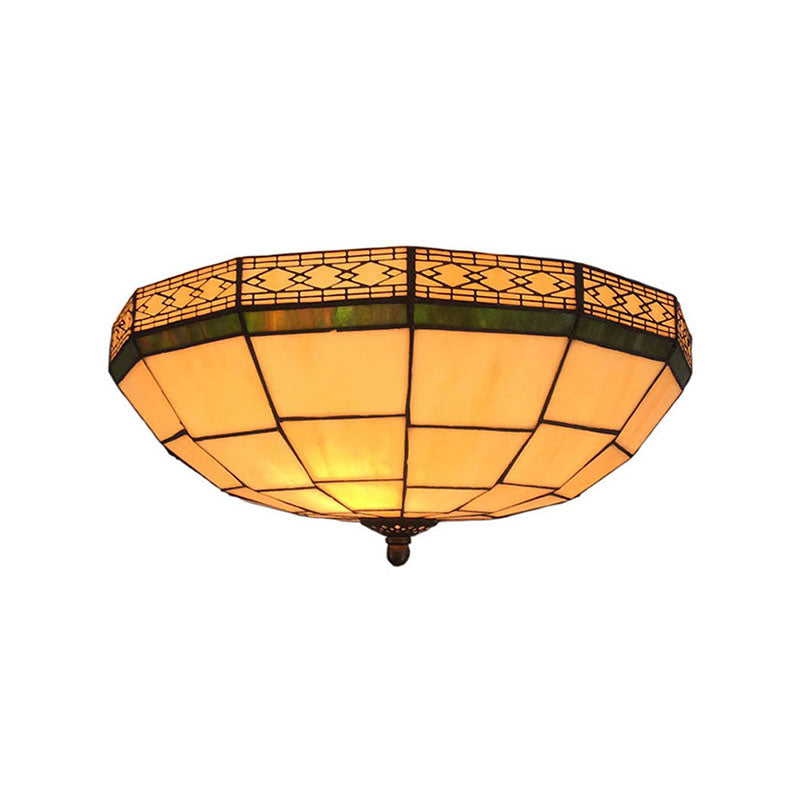 Bowl Flush Ceiling Light 8"/8.5"/10" Stained Glass 3 Lights in Beige - Traditional Flush Lighting for Living Room