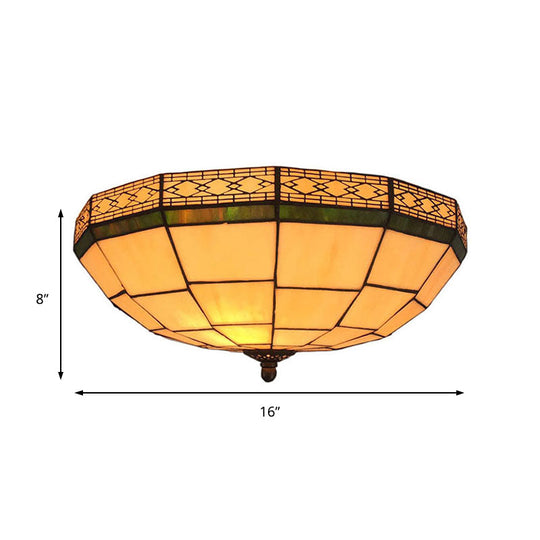 Bowl Flush Ceiling Light 8"/8.5"/10" Stained Glass 3 Lights in Beige - Traditional Flush Lighting for Living Room