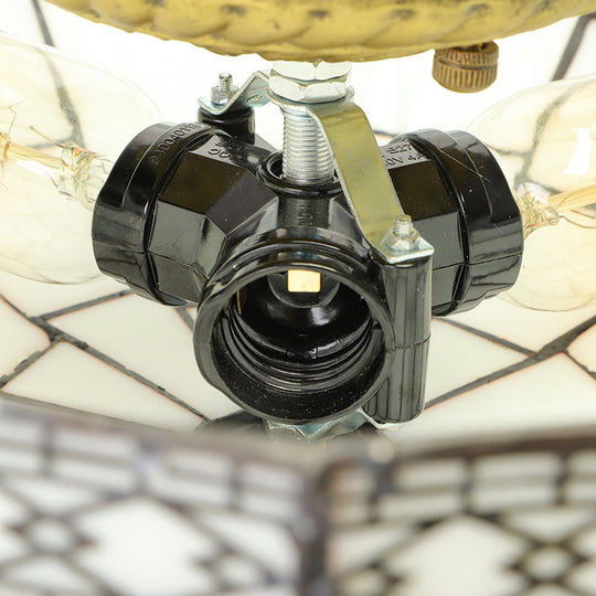 Bowl Flush Ceiling Light 8/8.5/10 Stained Glass 3 Lights In Beige - Traditional Lighting For Living