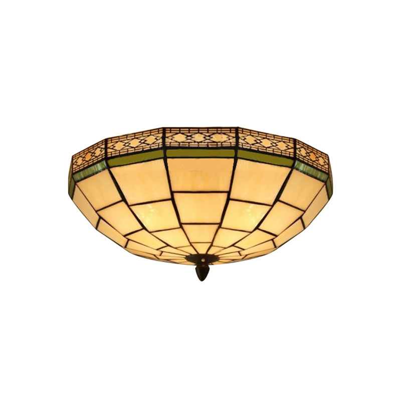 Bowl Flush Ceiling Light 8"/8.5"/10" Stained Glass 3 Lights in Beige - Traditional Flush Lighting for Living Room