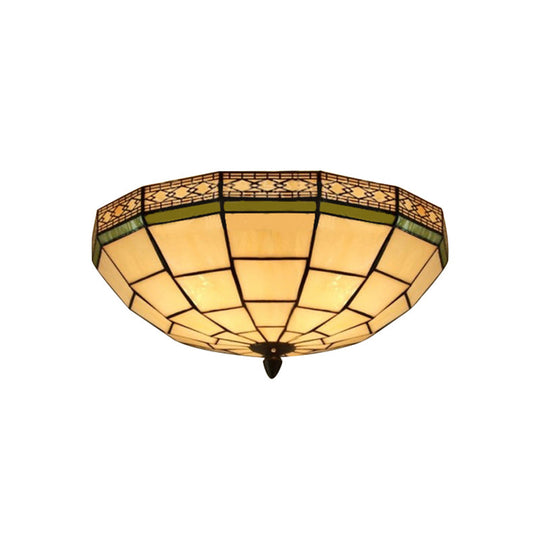 Bowl Flush Ceiling Light 8"/8.5"/10" Stained Glass 3 Lights in Beige - Traditional Flush Lighting for Living Room