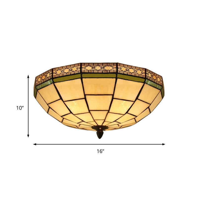 Bowl Flush Ceiling Light 8"/8.5"/10" Stained Glass 3 Lights in Beige - Traditional Flush Lighting for Living Room