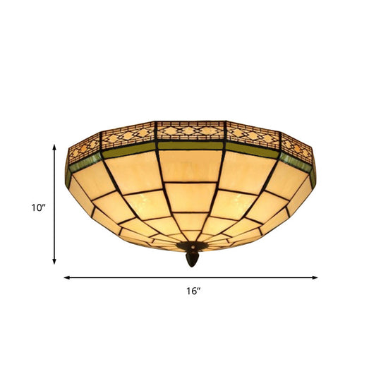 Bowl Flush Ceiling Light 8"/8.5"/10" Stained Glass 3 Lights in Beige - Traditional Flush Lighting for Living Room