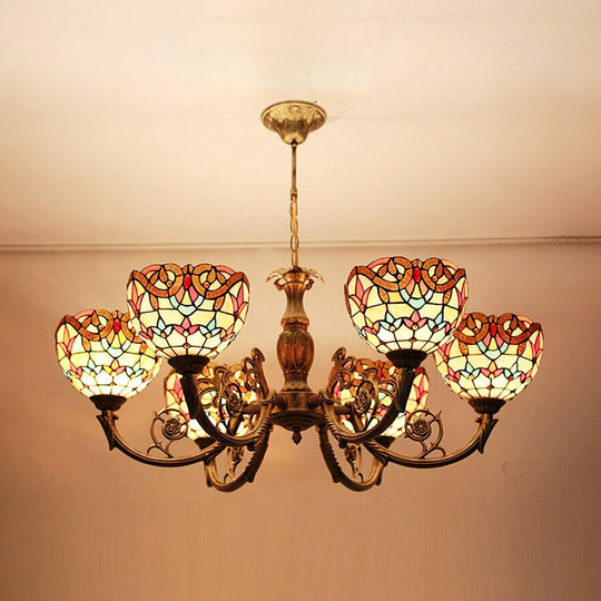 Vintage Stained Glass Peacock Chandelier With 6-Light Baroque Design In Antique Bronze