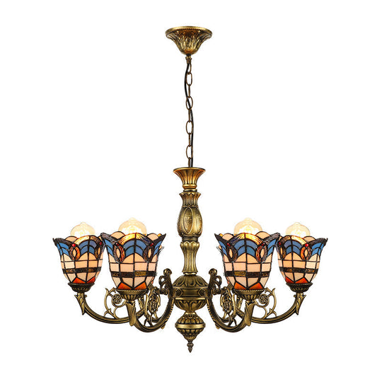 Vintage Stained Glass Peacock Chandelier With 6-Light Baroque Design In Antique Bronze
