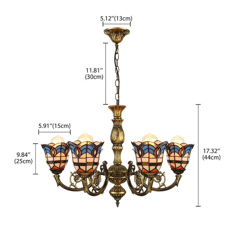 Vintage Stained Glass Peacock Chandelier With 6-Light Baroque Design In Antique Bronze