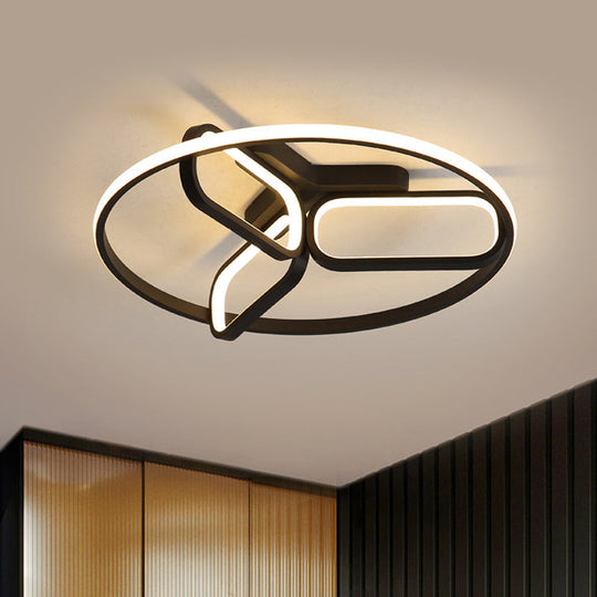 Contemporary LED Ceiling Light with Metallic Shade in Warm/White Light - Black/White/Gold Oval and Circle Flush Mount