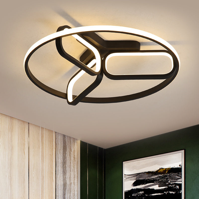 Contemporary LED Ceiling Light with Metallic Shade in Warm/White Light - Black/White/Gold Oval and Circle Flush Mount