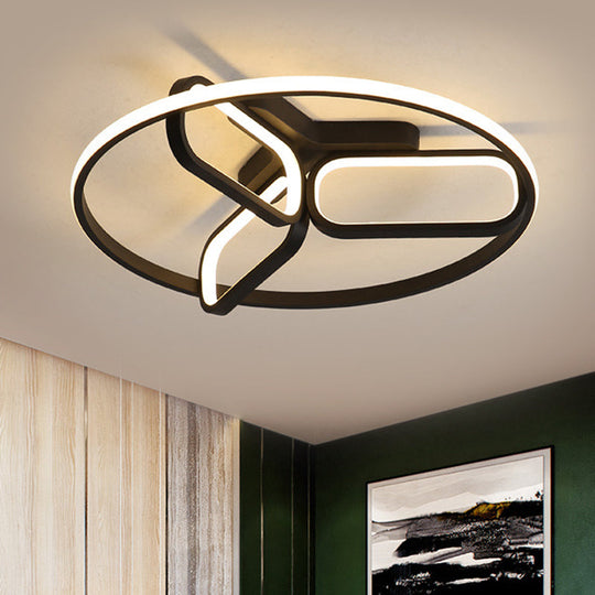 Contemporary LED Ceiling Light with Metallic Shade in Warm/White Light - Black/White/Gold Oval and Circle Flush Mount