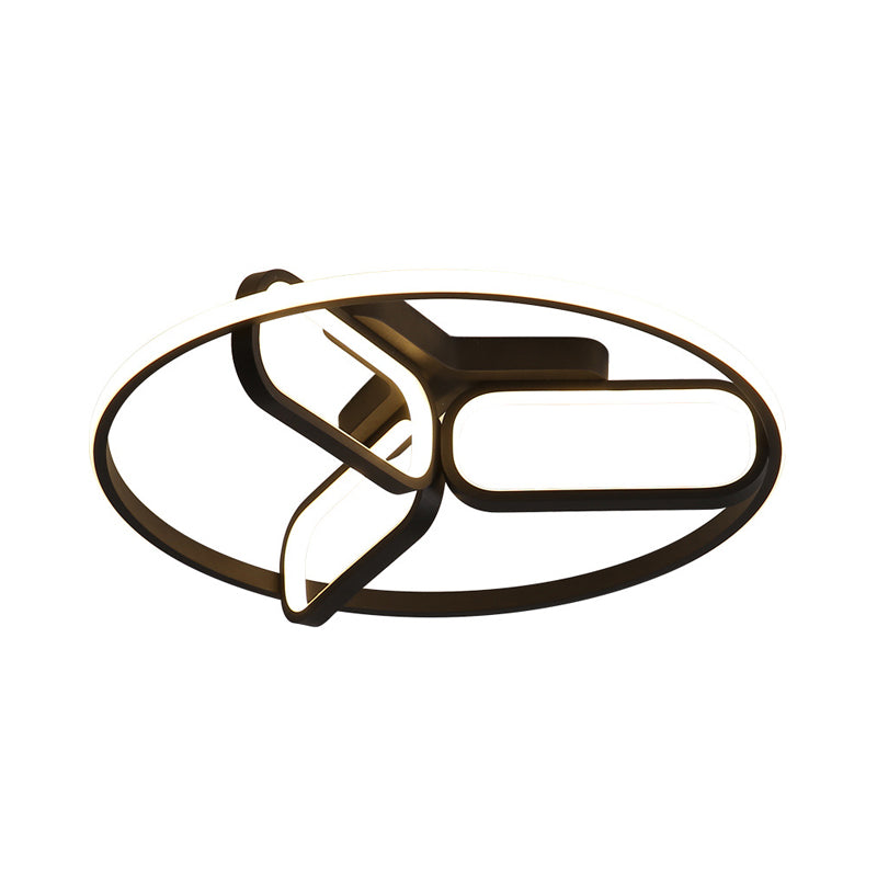 Contemporary LED Ceiling Light with Metallic Shade in Warm/White Light - Black/White/Gold Oval and Circle Flush Mount