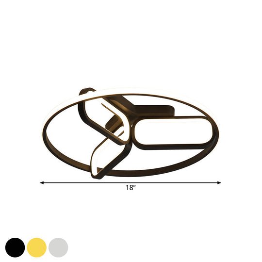 Contemporary LED Ceiling Light with Metallic Shade in Warm/White Light - Black/White/Gold Oval and Circle Flush Mount