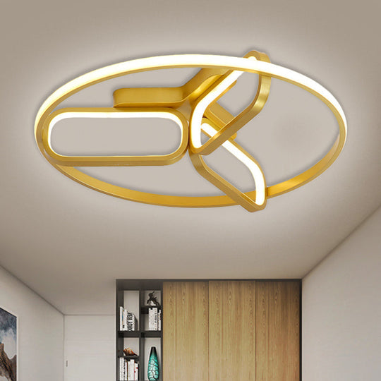 Contemporary LED Ceiling Light with Metallic Shade in Warm/White Light - Black/White/Gold Oval and Circle Flush Mount