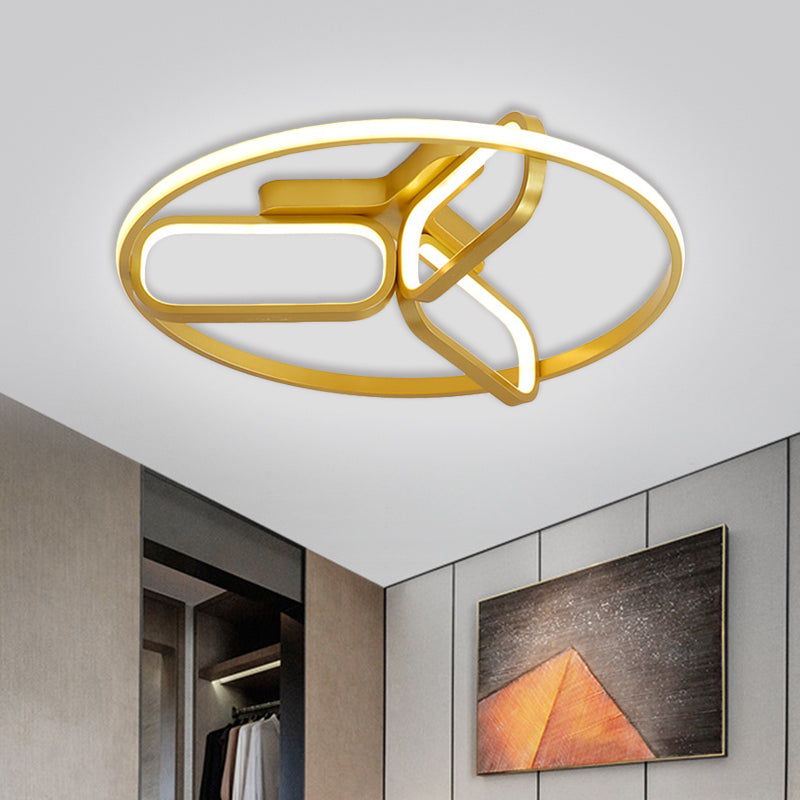 Contemporary LED Ceiling Light with Metallic Shade in Warm/White Light - Black/White/Gold Oval and Circle Flush Mount
