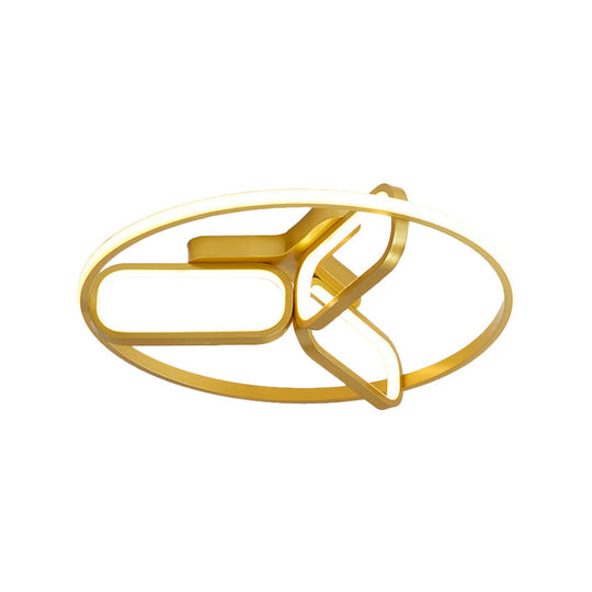 Contemporary LED Ceiling Light with Metallic Shade in Warm/White Light - Black/White/Gold Oval and Circle Flush Mount