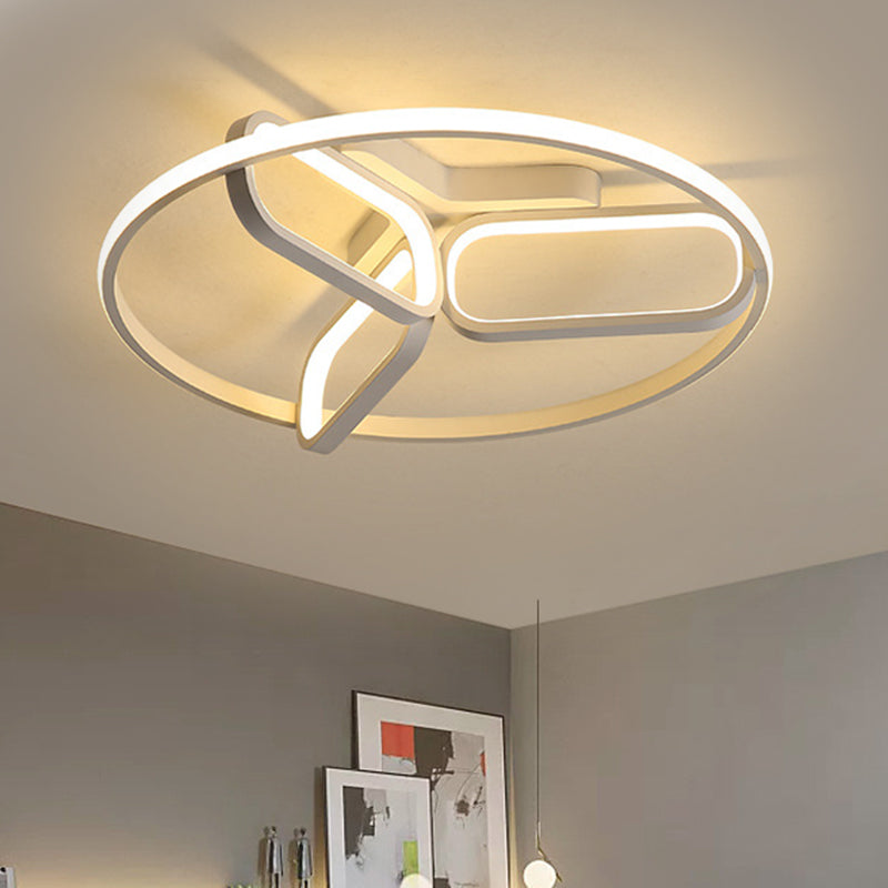 Contemporary LED Ceiling Light with Metallic Shade in Warm/White Light - Black/White/Gold Oval and Circle Flush Mount