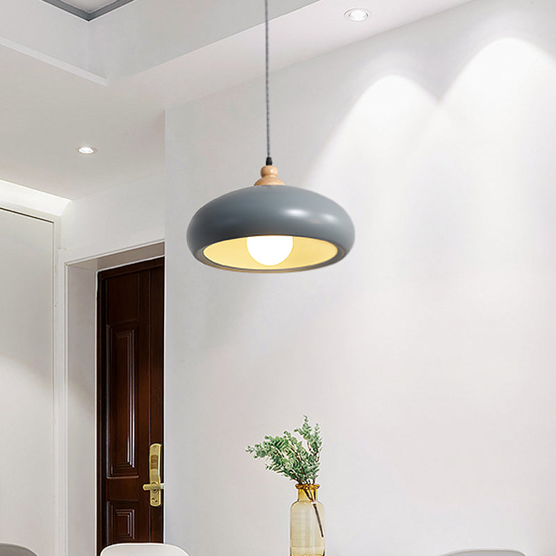 Modern Macaron Grey/Pink/Green Dining Room Pendant Light With Metal Bowl Shade Grey