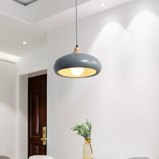 Modern Macaron Grey/Pink/Green Dining Room Pendant Light With Metal Bowl Shade Grey