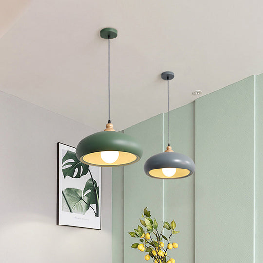 Modern Macaron Grey/Pink/Green Dining Room Pendant Light With Metal Bowl Shade