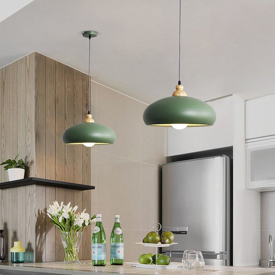 Modern Macaron Grey/Pink/Green Dining Room Pendant Light With Metal Bowl Shade