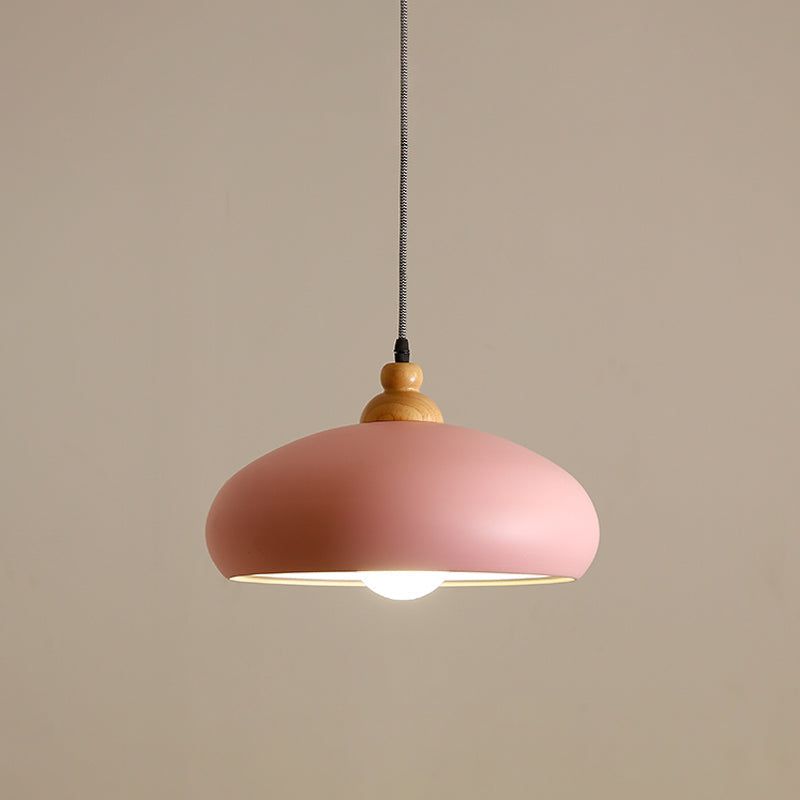 Modern Macaron Grey/Pink/Green Dining Room Pendant Light With Metal Bowl Shade