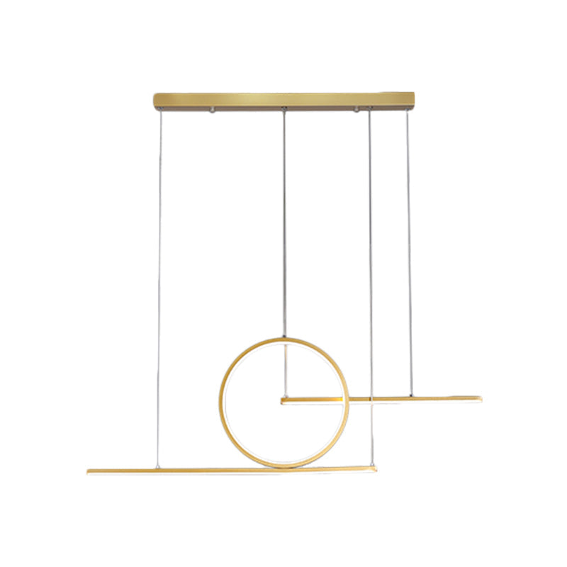 Modern Led Restaurant Island Lamp In Black/Gold With Circle & Linear Metal Shade - Warm/White Light