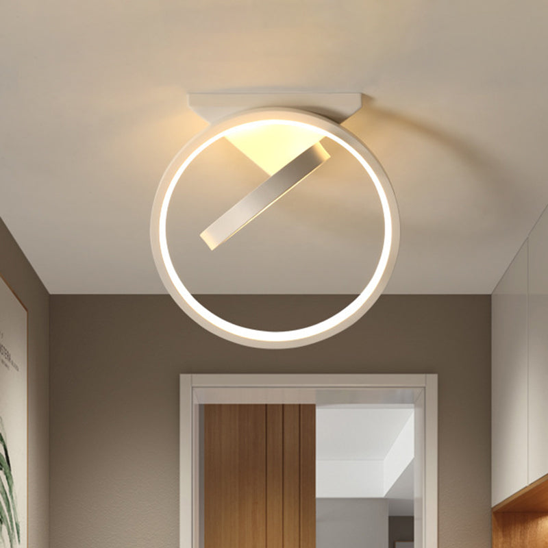 Minimalist LED Flush Light with Dual Rings - Ceiling Mount, Warm/White Light, Black/White