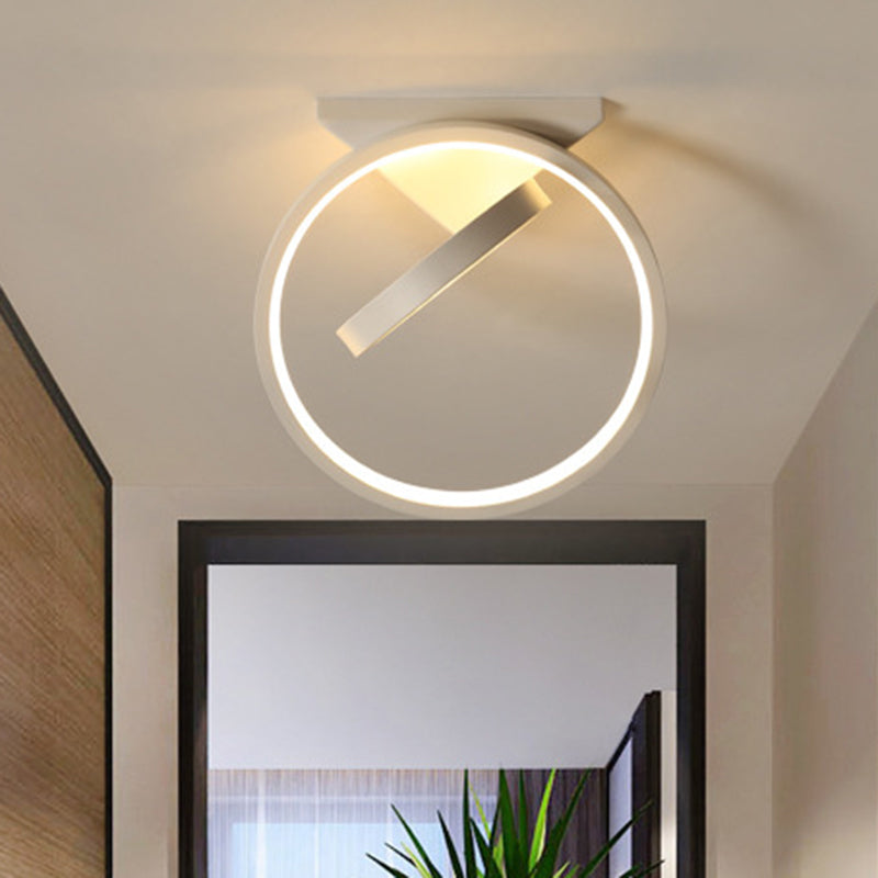 Minimalist LED Flush Light with Dual Rings - Ceiling Mount, Warm/White Light, Black/White