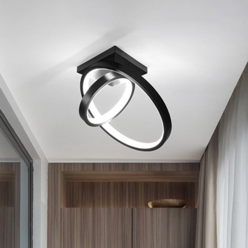 Minimalist LED Flush Light with Dual Rings - Ceiling Mount, Warm/White Light, Black/White