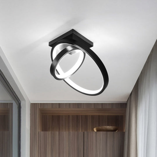 Minimalist LED Flush Light with Dual Rings - Ceiling Mount, Warm/White Light, Black/White