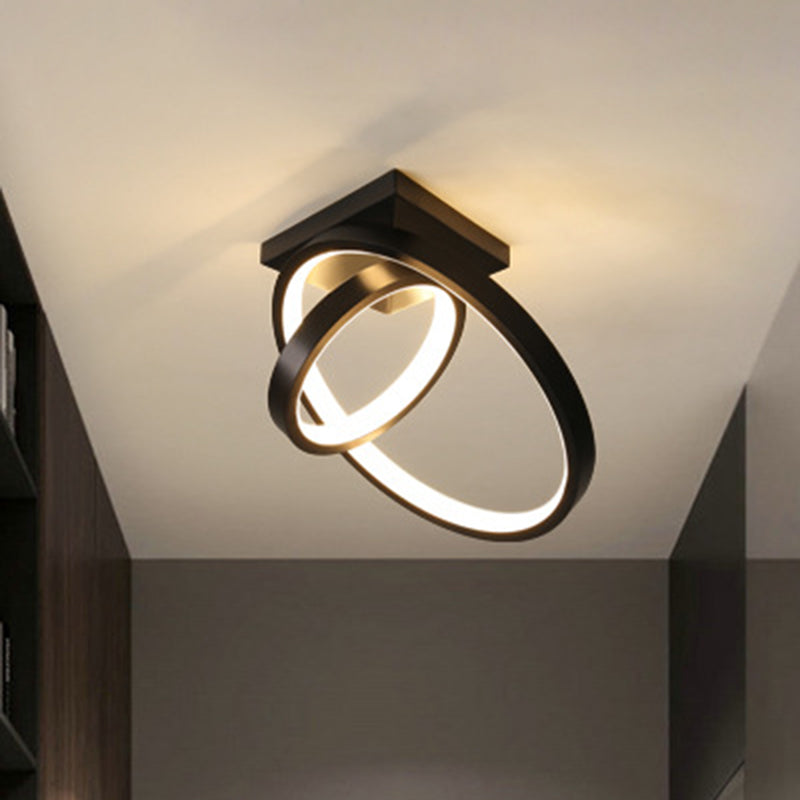 Minimalist LED Flush Light with Dual Rings - Ceiling Mount, Warm/White Light, Black/White