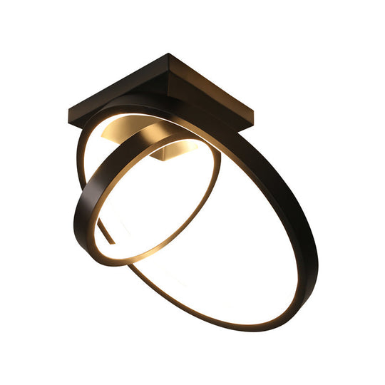 Minimalist LED Flush Light with Dual Rings - Ceiling Mount, Warm/White Light, Black/White