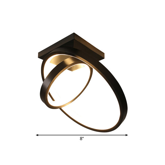 Minimalist LED Flush Light with Dual Rings - Ceiling Mount, Warm/White Light, Black/White